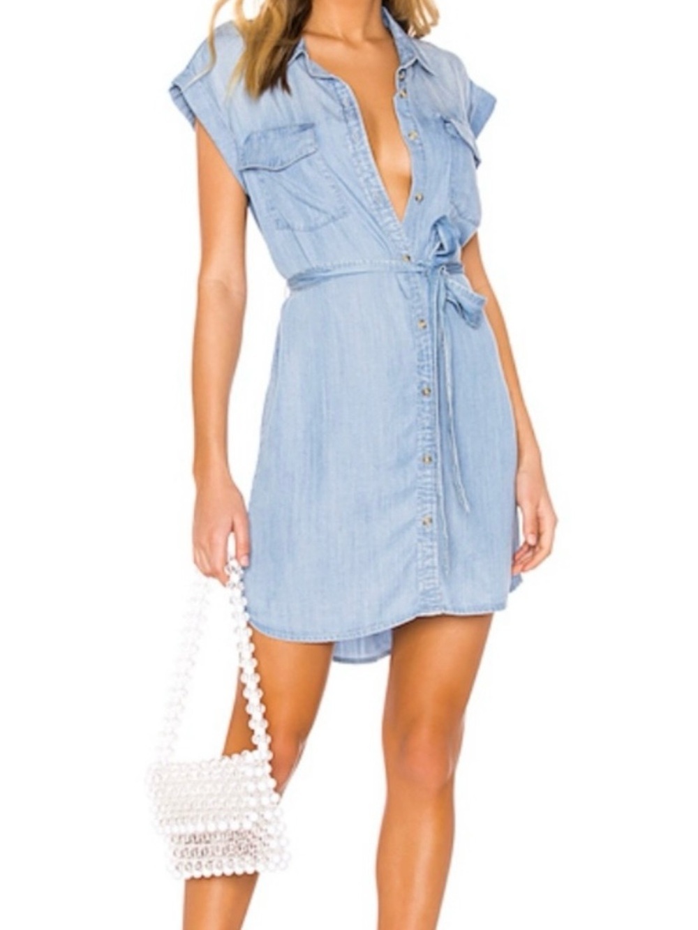 Sanctuary Light Blue Denim Shirt Mini Dress with Tie Waist EUC S